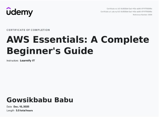 AWS Essentials Certificate