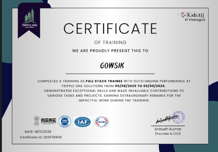 Internship Certificate